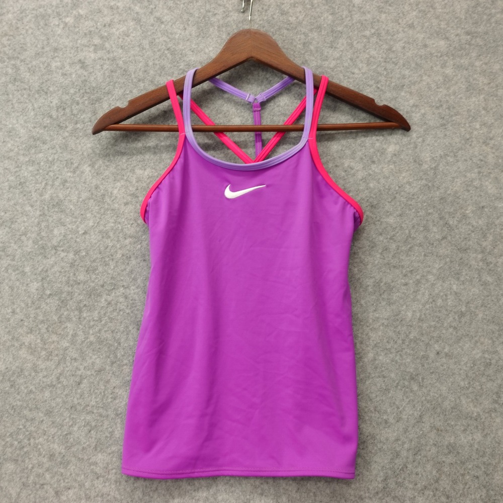 Nike Swim Top Girls MEDIUM Purple Pink Swoosh Tankini Y2K Kidcore T Crossback